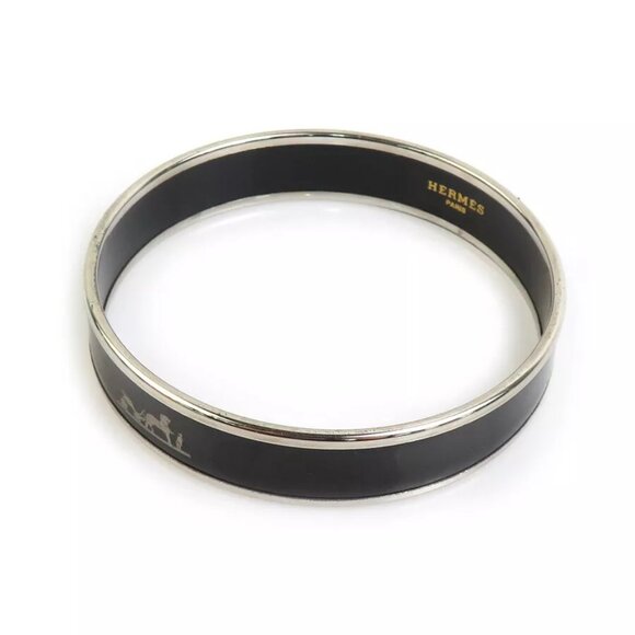 Auth HERMES Cloisonne Bangle Bracelet Silver/Black Metal/Enamel - Picture 1 of 8